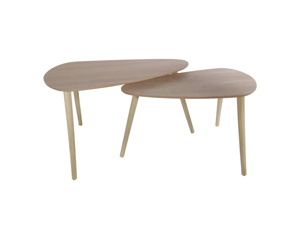 BRUNA - Lot De 2 Tables Gigognes Triangulaires XL Effet Bois 1 BRUNA - Lot De 2 Tables Gigognes Triangulaires XL Effet Bois