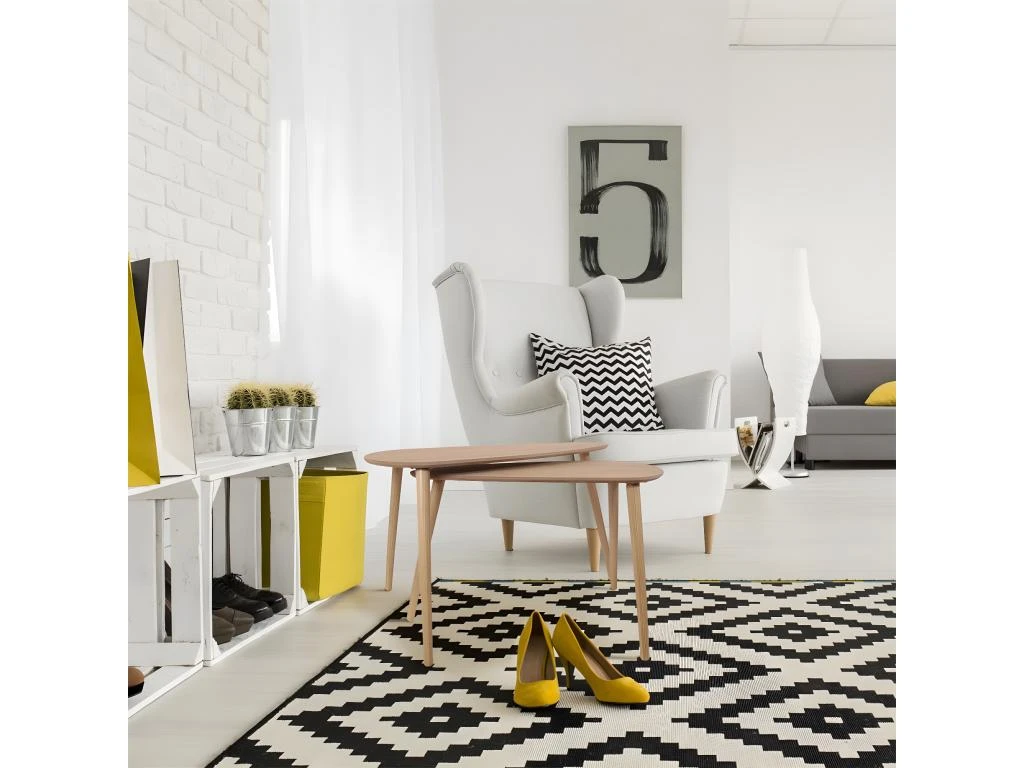 BRUNA - Lot De 2 Tables Gigognes Triangulaires XL Effet Bois 2 BRUNA - Lot De 2 Tables Gigognes Triangulaires XL Effet Bois – Image 2