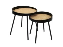RATTAN - Duo De Tables Gigognes Noires Plateau En Rotin