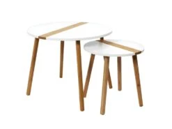 TRAZEN - Lot De 2 Tables Gigognes Blanches Et Relief Bambou