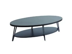 LAUREN - Table Basse Ovale Plateau Céramique Piètement Noir