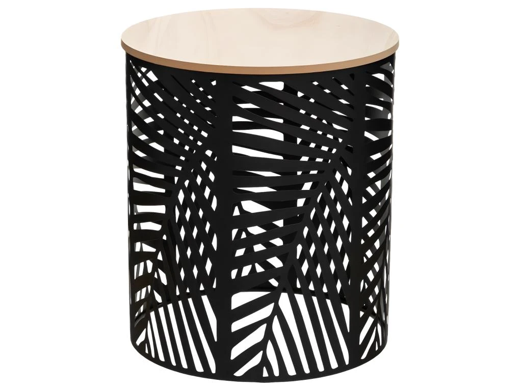 Lot De 2 Tables à Café En Métal Feuilles Noires Et Plateau En Bois 3 Lot De 2 Tables à Café En Métal Feuilles Noires Et Plateau En Bois – Image 3