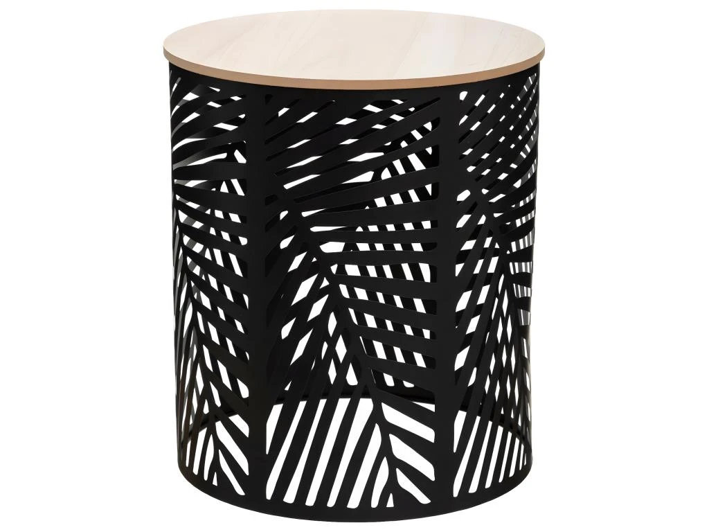 Lot De 2 Tables à Café En Métal Feuilles Noires Et Plateau En Bois 4 Lot De 2 Tables à Café En Métal Feuilles Noires Et Plateau En Bois – Image 4