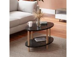 Table Basse Ovale Højreby 43 X 70 X 44 Cm Marbre Noir [en.casa]