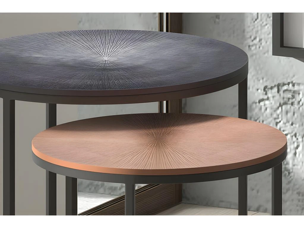 Tables D'appoint Gigognes Rondes En Métal Bicolore Collection LIVOS. Meuble Style Industriel 4 Tables D'appoint Gigognes Rondes En Métal Bicolore Collection LIVOS. Meuble Style Industriel – Image 4