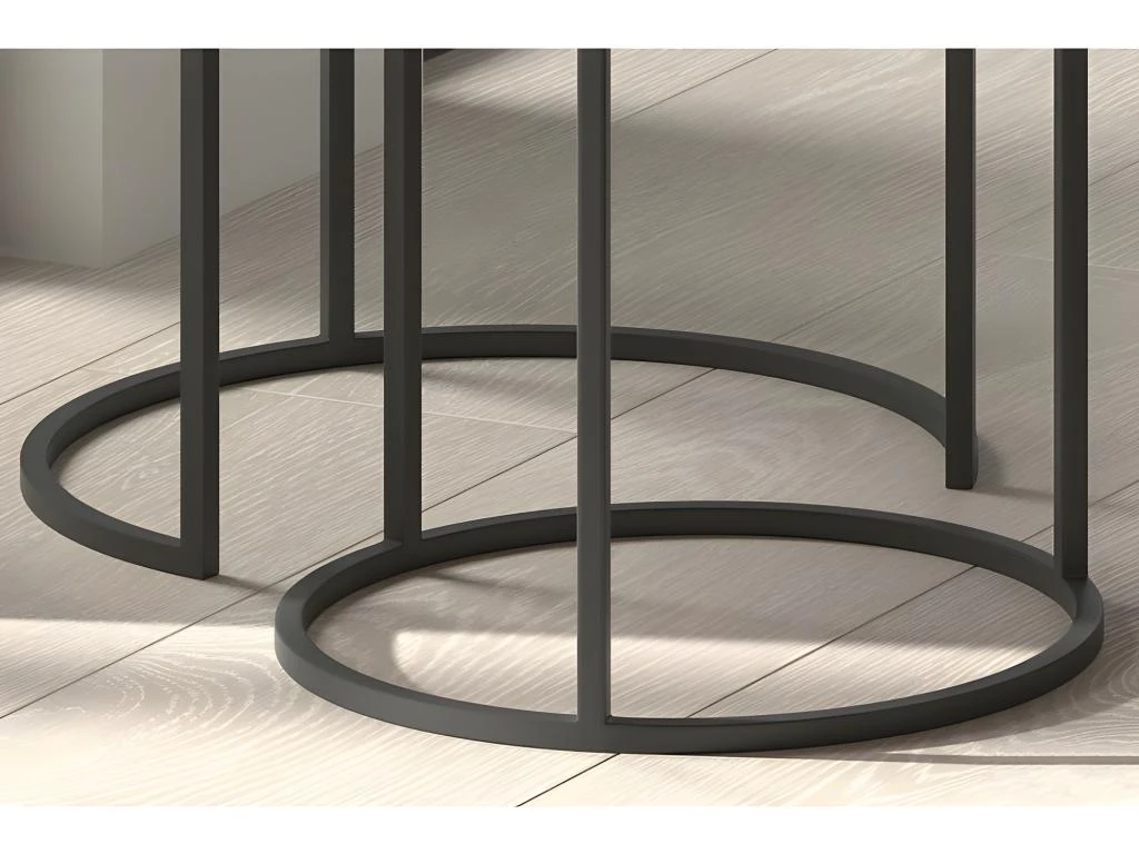 Tables D'appoint Gigognes Rondes En Métal Bicolore Collection LIVOS. Meuble Style Industriel 5 Tables D'appoint Gigognes Rondes En Métal Bicolore Collection LIVOS. Meuble Style Industriel – Image 5