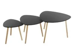 Lot De 3 Tables à Café Gigogne En Bois Noir Et Pieds En Bois D'Hévéa