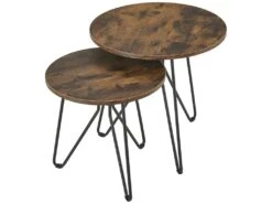 Lot De 2 Tables Basses Rondes Väsby Pieds épingle à Cheveux Effet Bois Foncé [en.casa] -Deco.fr Soldes Boutique table basse 9514075