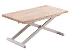 Table Basse Relevable Extensible En Bois Et MĂ©tal Coloris ChĂȘne Nordique Blanc - Longueur 110-114 X Profondeur 57 X Hauteur 49-76 Cm