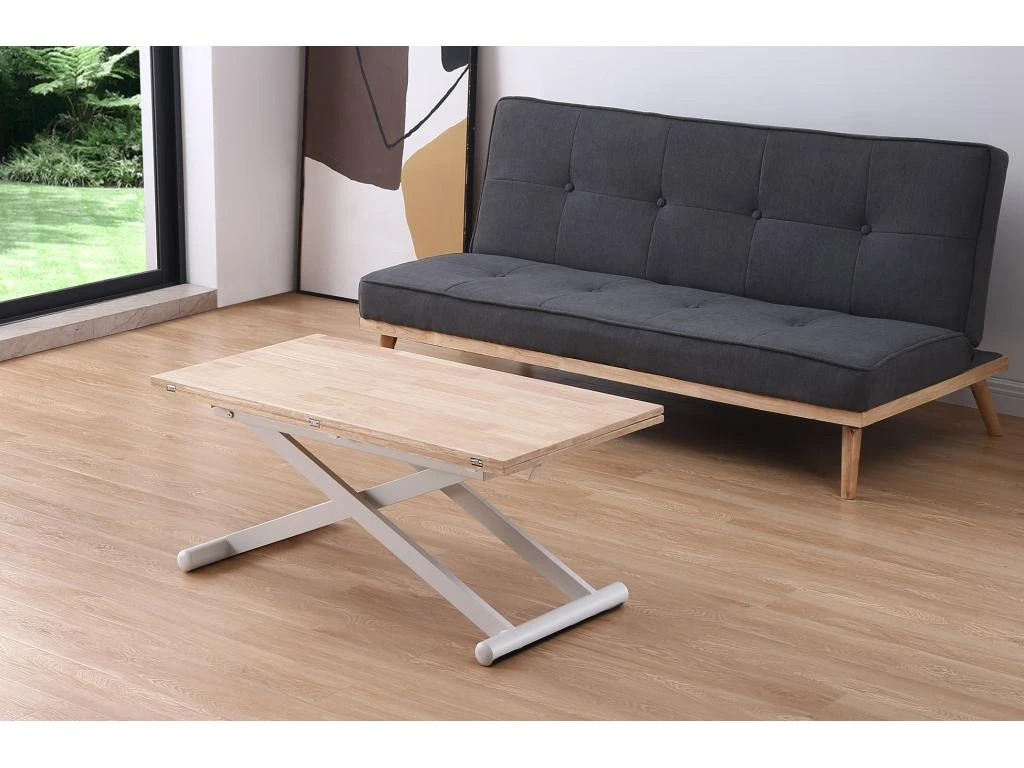 Table Basse Relevable Extensible En Bois Et Métal Coloris Chêne Nordique Blanc - Longueur 110-114 X Profondeur 57 X Hauteur 49-76 Cm 2 Table Basse Relevable Extensible En Bois Et Métal Coloris Chêne Nordique Blanc - Longueur 110-114 X Profondeur 57 X Hauteur 49-76 Cm – Image 2