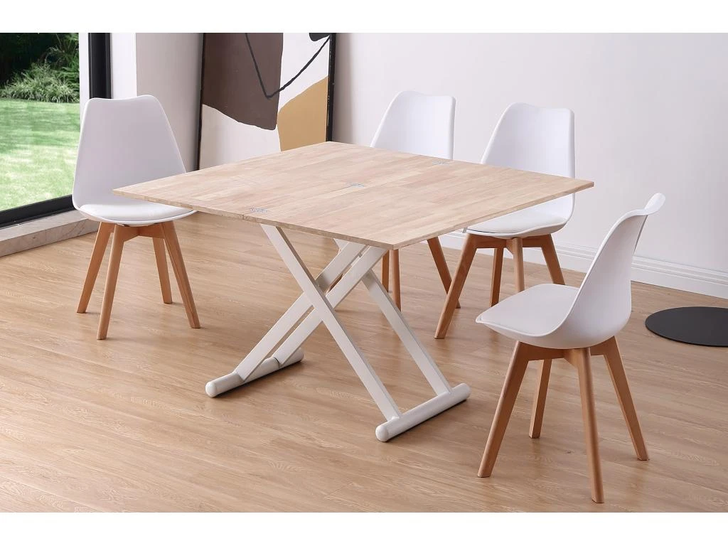 Table Basse Relevable Extensible En Bois Et Métal Coloris Chêne Nordique Blanc - Longueur 110-114 X Profondeur 57 X Hauteur 49-76 Cm 3 Table Basse Relevable Extensible En Bois Et Métal Coloris Chêne Nordique Blanc - Longueur 110-114 X Profondeur 57 X Hauteur 49-76 Cm – Image 3