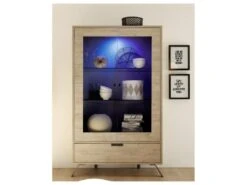 Vitrine 2 Portes 1 Tiroir ChĂȘne Clair - PALERME