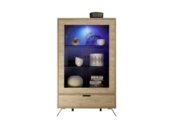 Vitrine 2 Portes 1 Tiroir Chêne Clair - PALERME -Deco.fr Soldes Boutique vitrine 14341039