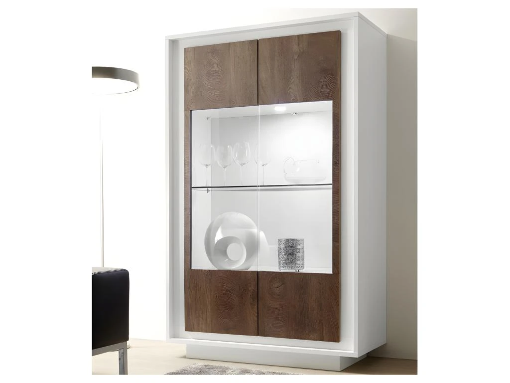 Vitrine 2 Portes Blanc/Chêne Foncé - RIMINI 2 Vitrine 2 Portes Blanc/Chêne Foncé - RIMINI – Image 2