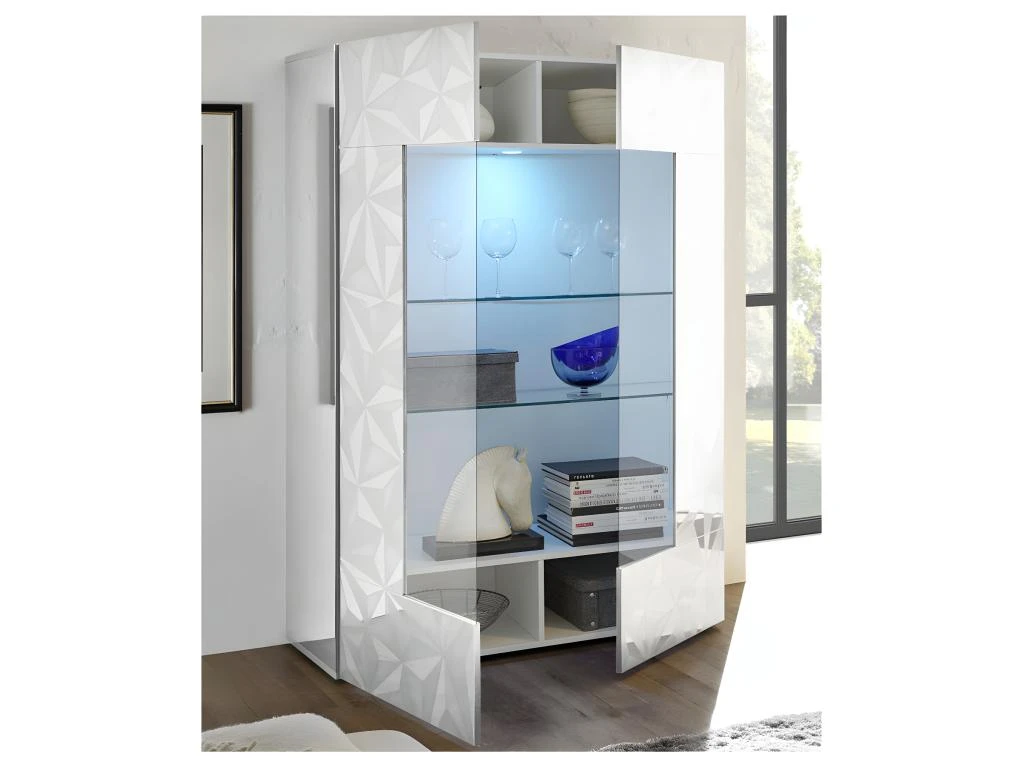 Vitrine 2 Portes Laqué Blanc Brillant à LEDs - KIOO 2 Vitrine 2 Portes Laqué Blanc Brillant à LEDs - KIOO – Image 2