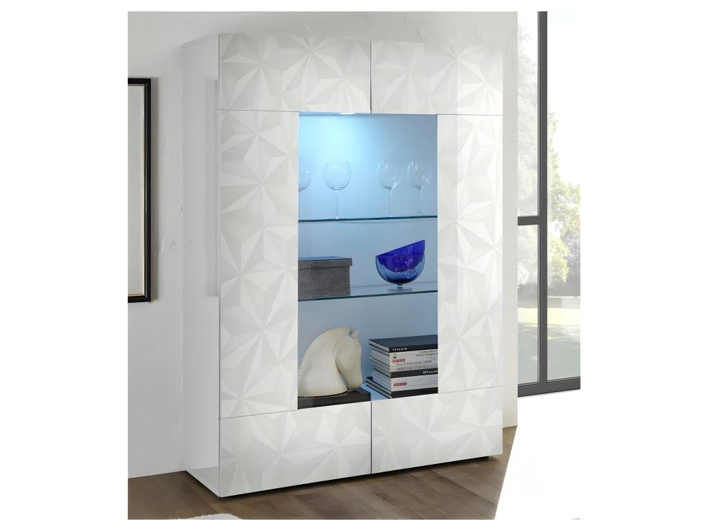 Vitrine 2 Portes Laqué Blanc Brillant à LEDs - KIOO 6 Vitrine 2 Portes Laqué Blanc Brillant à LEDs - KIOO – Image 6