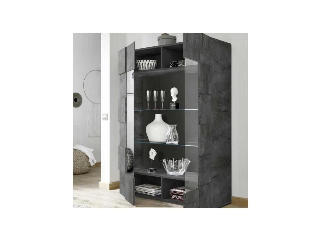 Vitrine 2 Portes Béton Ciré Foncé - TICATO 2 Vitrine 2 Portes Béton Ciré Foncé - TICATO – Image 2