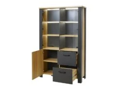 Vitrine 3 Portes 2 Tiroirs Chêne Naturel/Noir - ARTEMIS 8 Vitrine 3 Portes 2 Tiroirs Chêne Naturel/Noir - ARTEMIS -Deco.fr Soldes Boutique vitrine 17635967