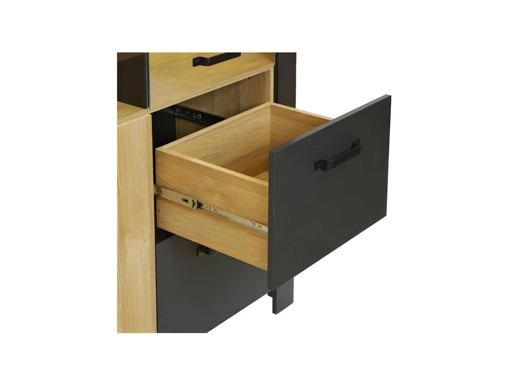 Vitrine 3 Portes 2 Tiroirs Chêne Naturel/Noir - ARTEMIS 5 Vitrine 3 Portes 2 Tiroirs Chêne Naturel/Noir - ARTEMIS – Image 5