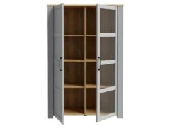 Vitrine H161 Cm Décor Chêne Gris Et Clair Avec Poignées Noir - ANTIBES -Deco.fr Soldes Boutique vitrine 17817165