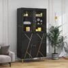 Vitrine Avec 2 Portes En Verre Et éclairage LED - Décorée De Rayures Dorées - Hauteur 180cm - Noir 11 Vitrine Avec 2 Portes En Verre Et éclairage LED - Décorée De Rayures Dorées - Hauteur 180cm - Noir -Deco.fr Soldes Boutique vitrine 21224063
