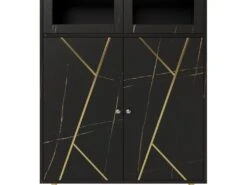 Vitrine Avec 2 Portes En Verre Et éclairage LED - Décorée De Rayures Dorées - Hauteur 180cm - Noir -Deco.fr Soldes Boutique vitrine 21224069