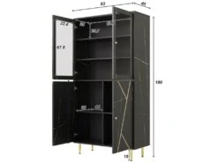 Vitrine Avec 2 Portes En Verre Et éclairage LED - Décorée De Rayures Dorées - Hauteur 180cm - Noir -Deco.fr Soldes Boutique vitrine 21224071