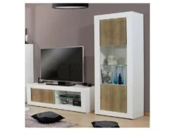 Vitrine 1 Porte Blanc/Chêne Clair à LEDs - MARKS