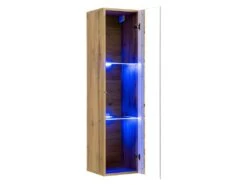 Vitrine Suspendue Coloris Chêne Petit Modèle Avec 1 Porte Vitrée Et éclairage LED Inclus. Collection SWITCH. -Deco.fr Soldes Boutique vitrine 22128393