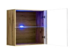 Vitrine Carrée Suspendue Coloris Chêne Clair Avec 1 Porte Vitrée Et éclairage LED Inclus. Collection SWITCH. -Deco.fr Soldes Boutique vitrine 22128877