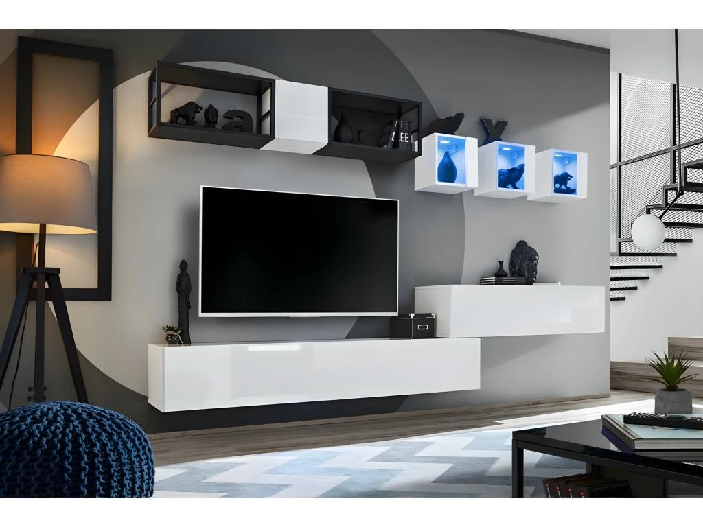 Vitrine Blanche Carrée Suspendue Avec 1 Porte Vitrée Et éclairage LED Inclus. Collection SWITCH. 2 Vitrine Blanche Carrée Suspendue Avec 1 Porte Vitrée Et éclairage LED Inclus. Collection SWITCH. – Image 2