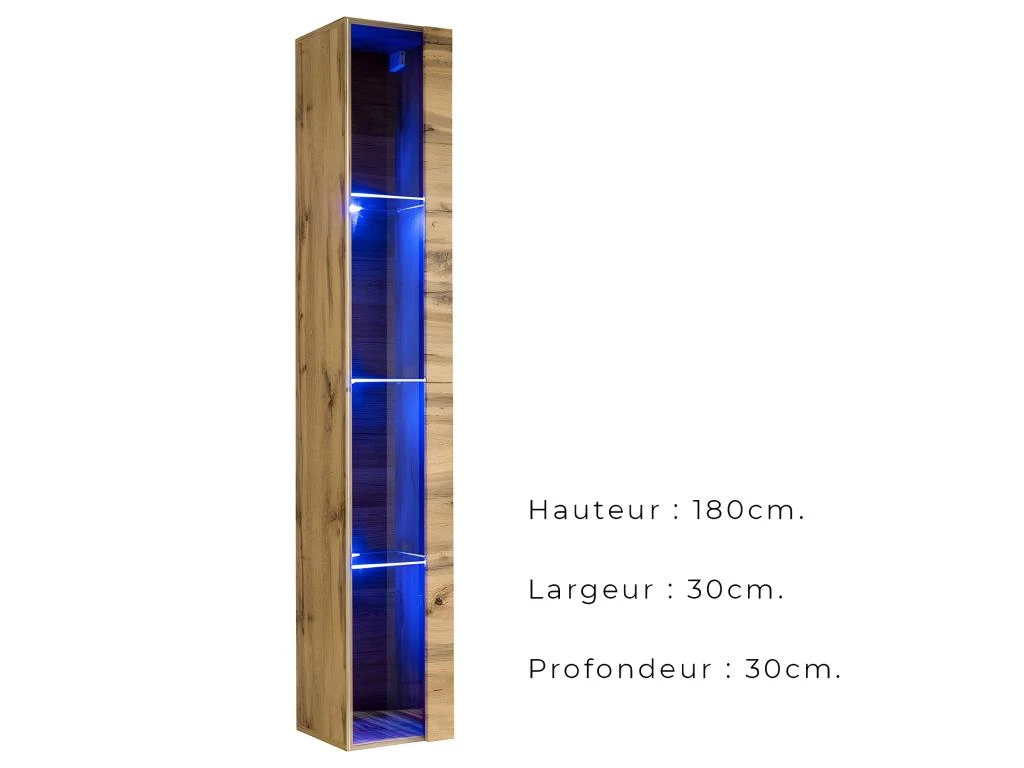 Vitrine Suspendue Coloris Chêne Wotan Avec 1 Porte Vitrée Et éclairage LED Inclus. Collection SWITCH. 4 Vitrine Suspendue Coloris Chêne Wotan Avec 1 Porte Vitrée Et éclairage LED Inclus. Collection SWITCH. – Image 4