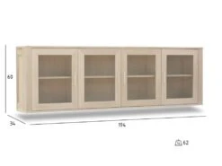 Veneto Vitrine Avec 4 Portes Vitrées à Accrocher Au Mur, Finition Chêne Délavé Blanc. -Deco.fr Soldes Boutique vitrine 22152133