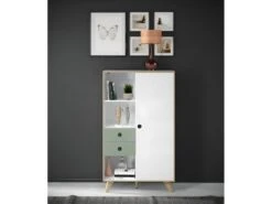 Adelaide Buffet 1 Porte, 2 Tiroirs, 3 Tablettes Blanc,vert. -Deco.fr Soldes Boutique vitrine 22152755