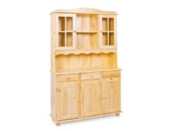 Toswa Vitrine 3 Portes, 2 Portes Vitrées, 3 Tiroirs, 2 Espaces Ouverts, Naturel.